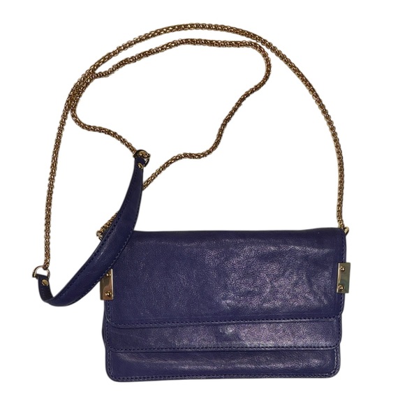 Stuart Weitzman Purple Leather Purse, Chain Wallet, Magnetic Button Closure, EUC - Picture 2 of 15